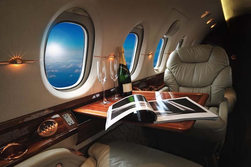 private jet with Champagne service